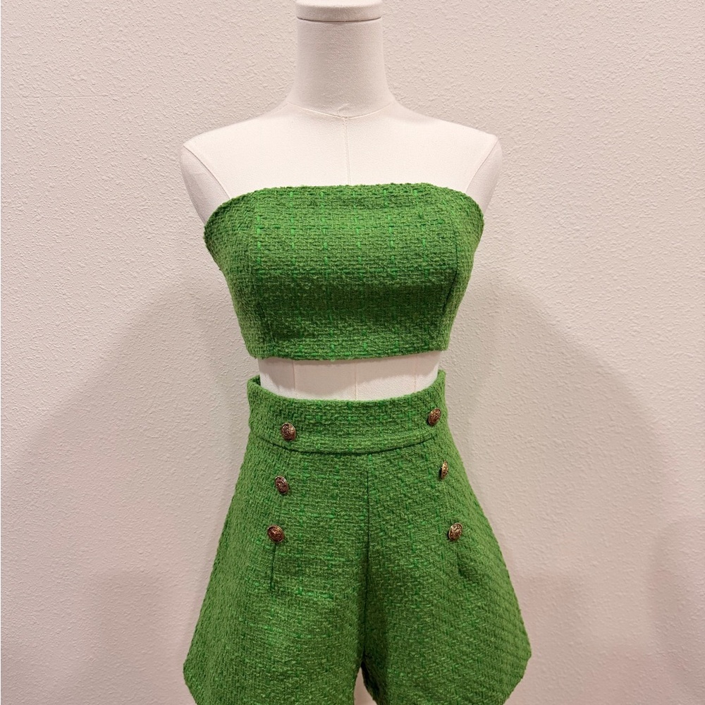 SHEIN Green High Waist Women's Shorts Set
